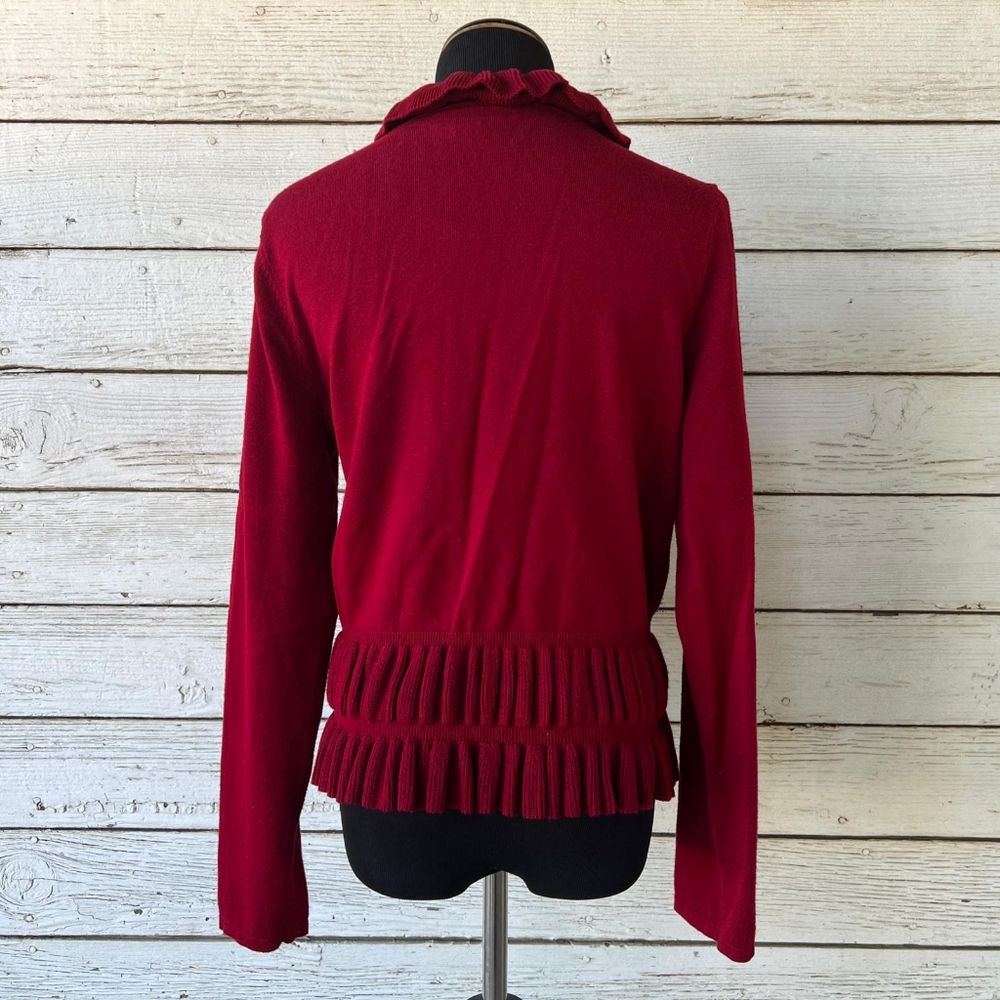 JANA Red Ruffled Cardigan Size Large - Picture 3 of 6